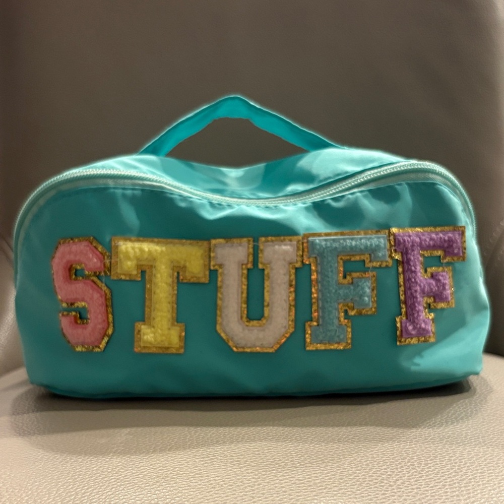 Colorful Women's Bag with 'STUFF' Fuzzy Patch Logo Loaded With Goodies